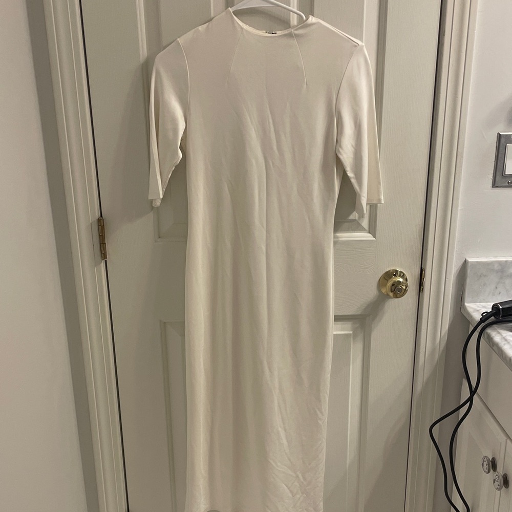 Alice + Olivia Delora Fitted Mock Neck Off White Dress